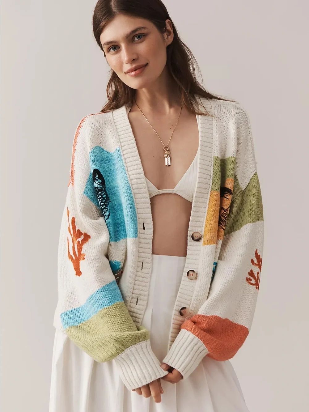 New Anthropologie Pilcro Icon Graphic Cardigan Sweater Size M - Picture 3 of 13